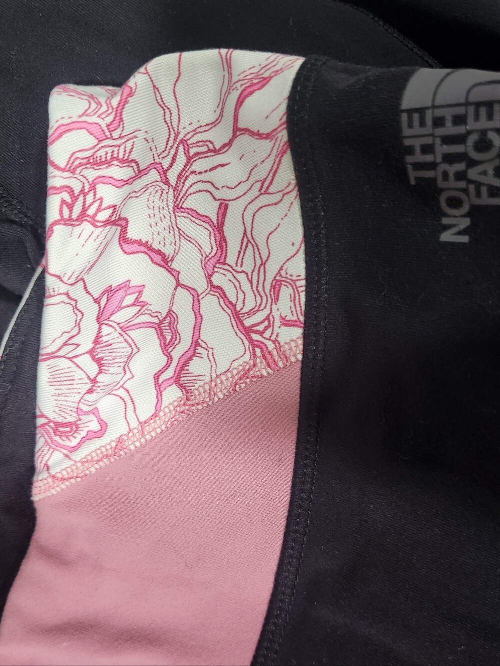North Face Pink Floral Waistband Women's Black Wide-Leg Workout Pants Xs
